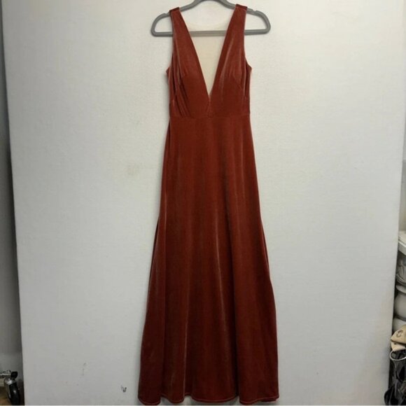 Jenny Yoo Logan Velvet Sleeveless Illusion Plunging V-Neck Gown Maxi Dress 2 - Picture 8 of 16